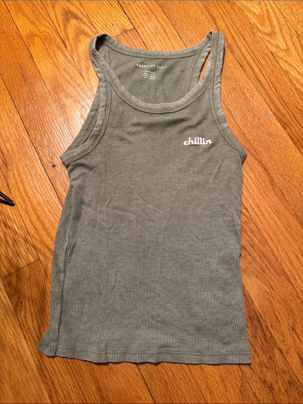 American Eagle Outfitters Womens’ Olive Green Ribbed Tank Top - Chillin' Logo